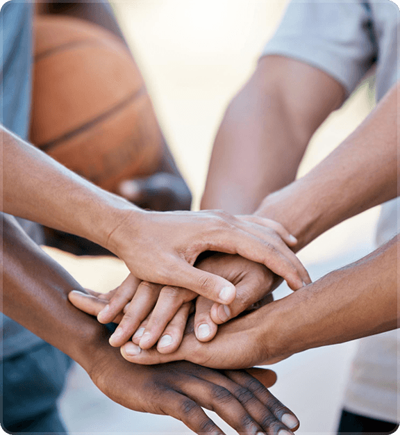 Community – hands together, wellness journey