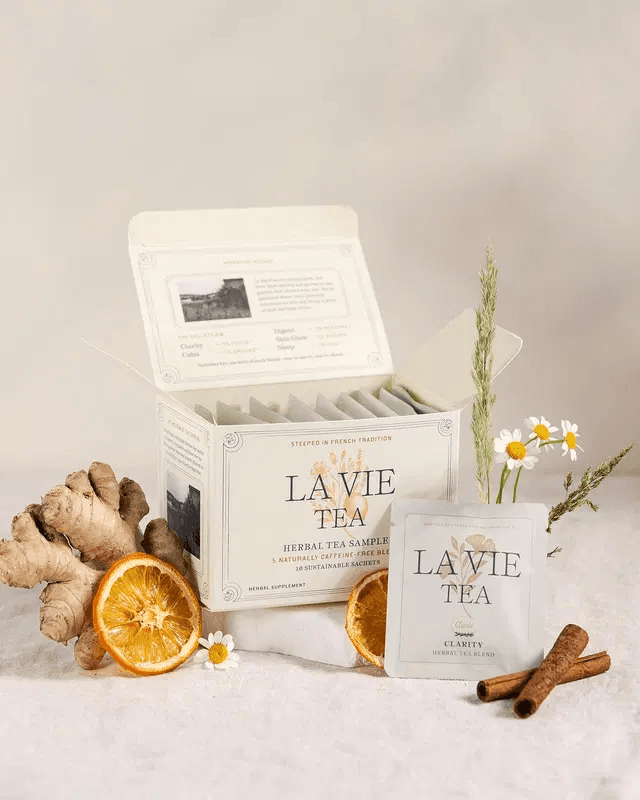 La Vie Tea herbal tea sampler boxes with ginger