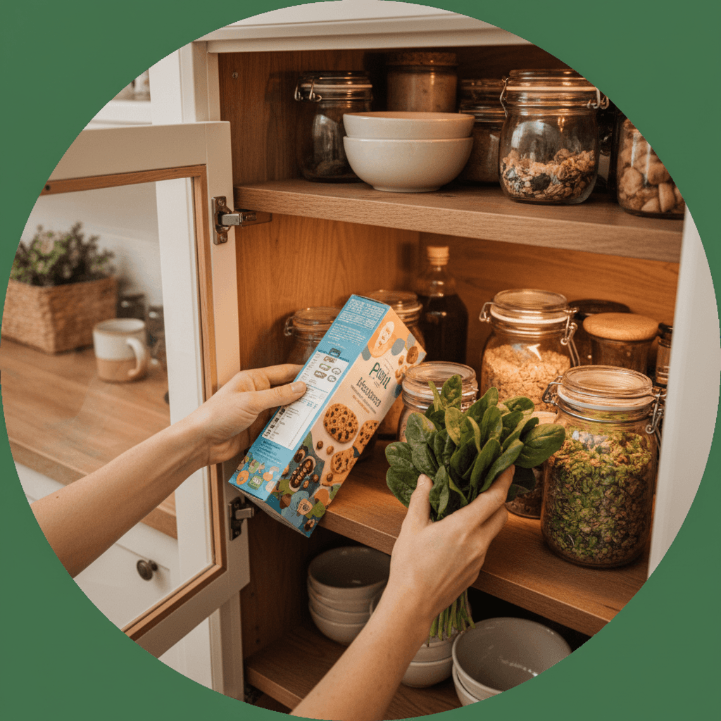 Hand reaching for pantry jars of everyday kitchen staples