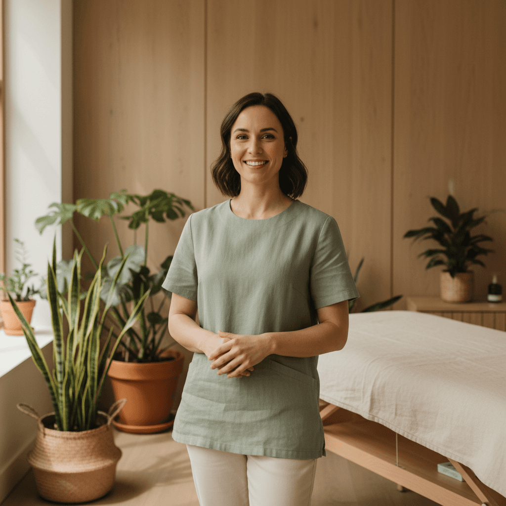 Wellness practitioner standing in a calm studio